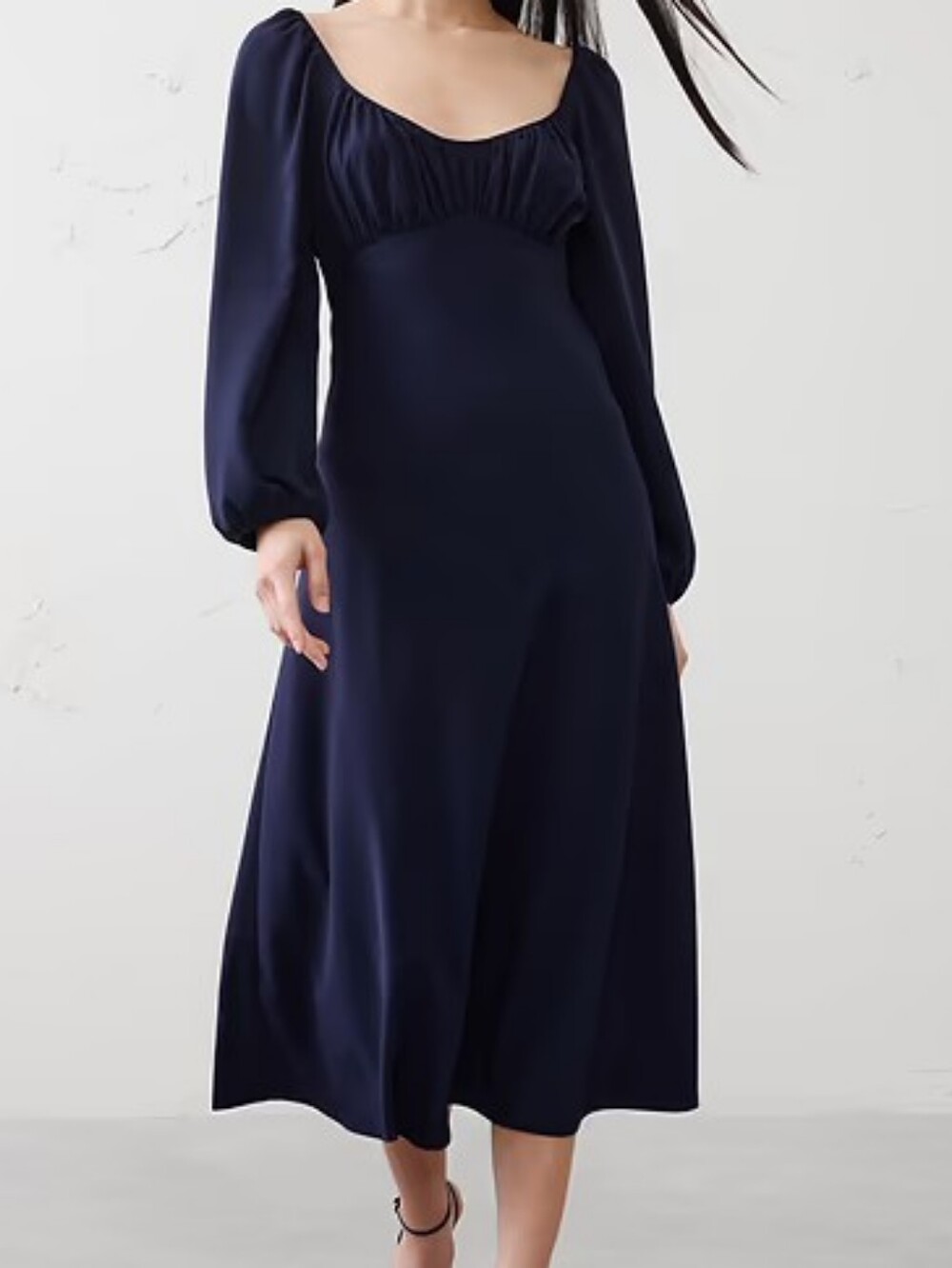 NWT -Banana Republic Shirred Bodice Preppy Navy Fit & Flare Midi Dress - Size 14